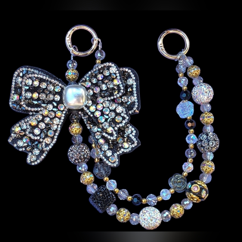 Elegant Black and Silver Bow Bag  Charm